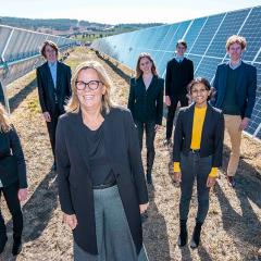 Professor Peta Ashworth pictured with UQ Liveris Academy scholars at the Warwick Solar Farm