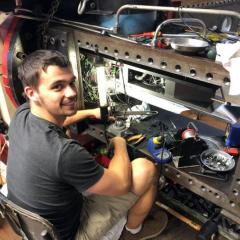 Scramjet propulsion engineer Dr Ryan Whitside at the test section ofUQ’s T4 shock tunnel